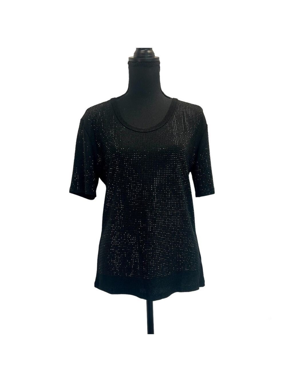 Black short sleeve crystal rhinestone diamanté stretchy T-Shirt Sz XL NWT